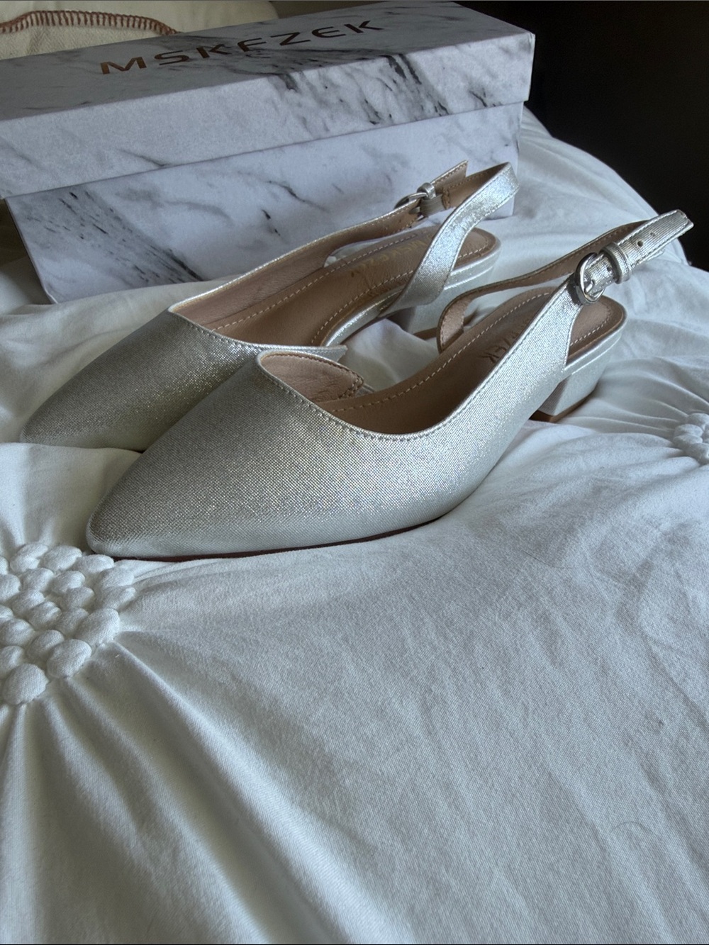 Silver Pointed-Toe Slingback Flats